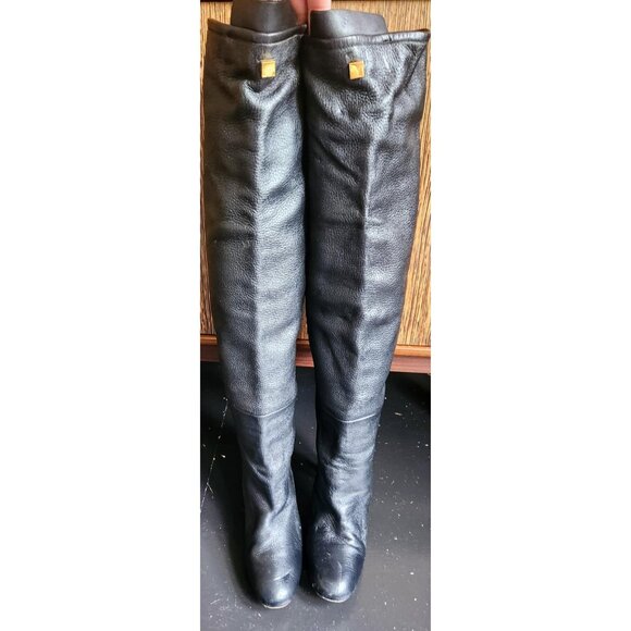 Stuart Weitzman Black Over the knee Leather Boots Size 8.5M - Picture 1 of 14